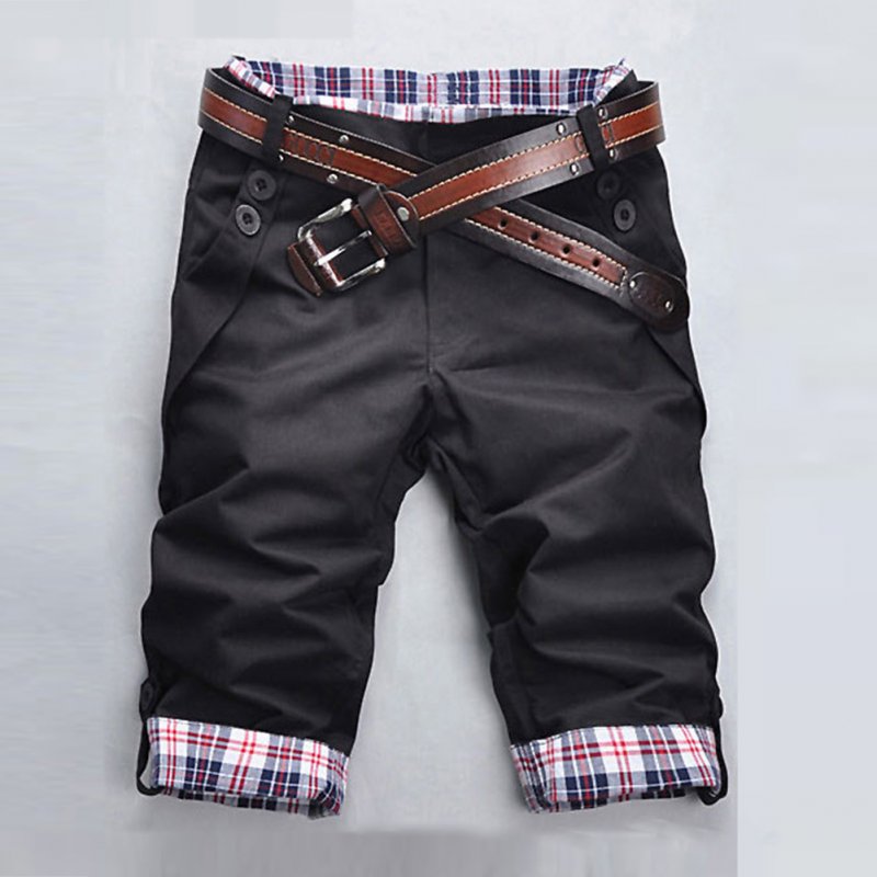 Men Fashion Casual Slim Cropped Trousers with Zipper black_XL