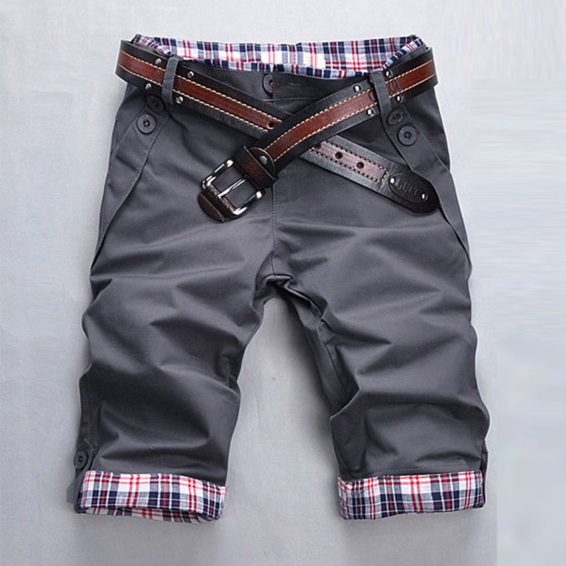 Men Fashion Casual Slim Cropped Trousers with Zipper gray_L