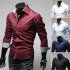 Men Fashion Casual Solid Color Long Sleeve Slim Shirts  Red wine XXL