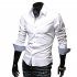 Men Fashion Casual Solid Color Long Sleeve Slim Shirts  Navy blue L