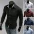 Men Fashion Casual Solid Color Long Sleeve Slim Shirts  Navy blue L