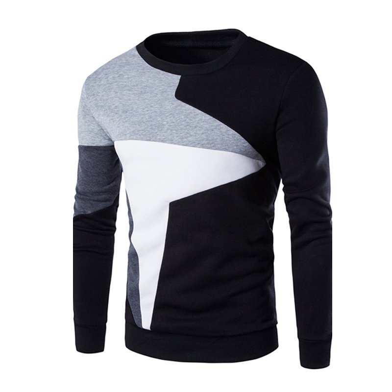 Men Fashion Chic Hit Color Long Sleeve Sweater Simple Casual Sweatshirt Pullover black_XL