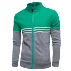 Men Fashion Coat Colour Matching Stand Collar Long SLeeve Jacket  green 2XL