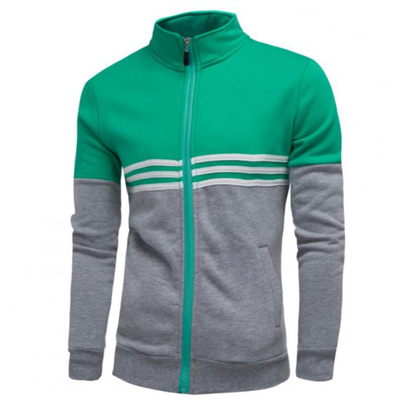 Men Fashion Coat Colour Matching Stand Collar Long SLeeve Jacket  green_2XL