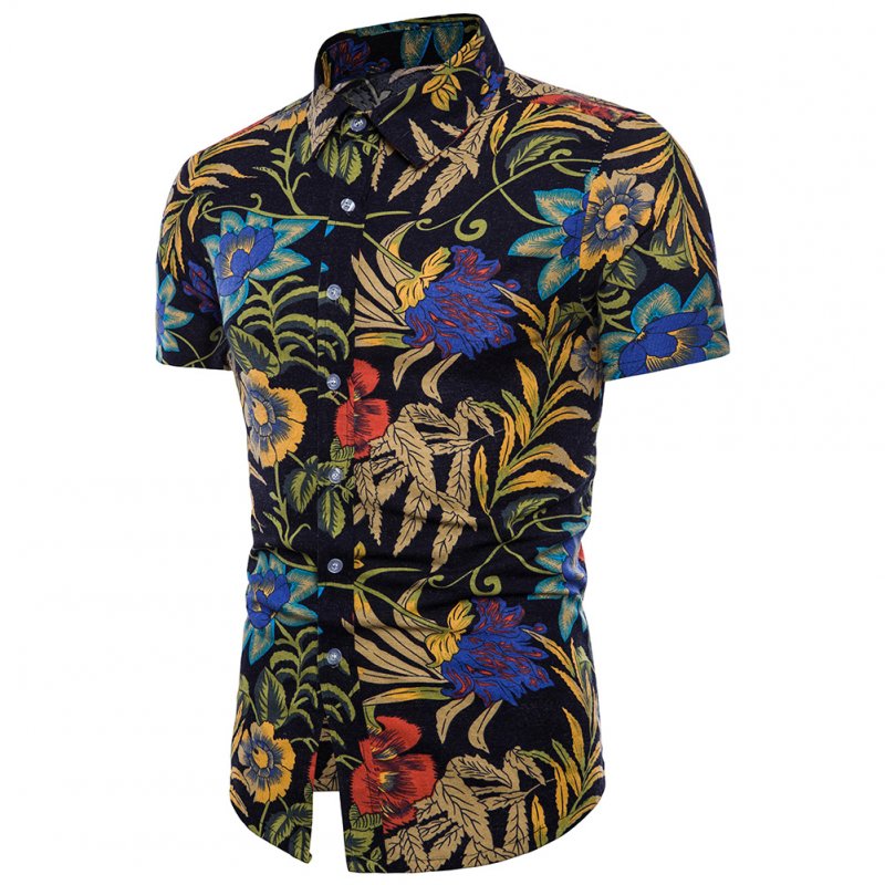 Men Fashion Colorful Floral Printing Short Sleeve T-shirt TC06_M