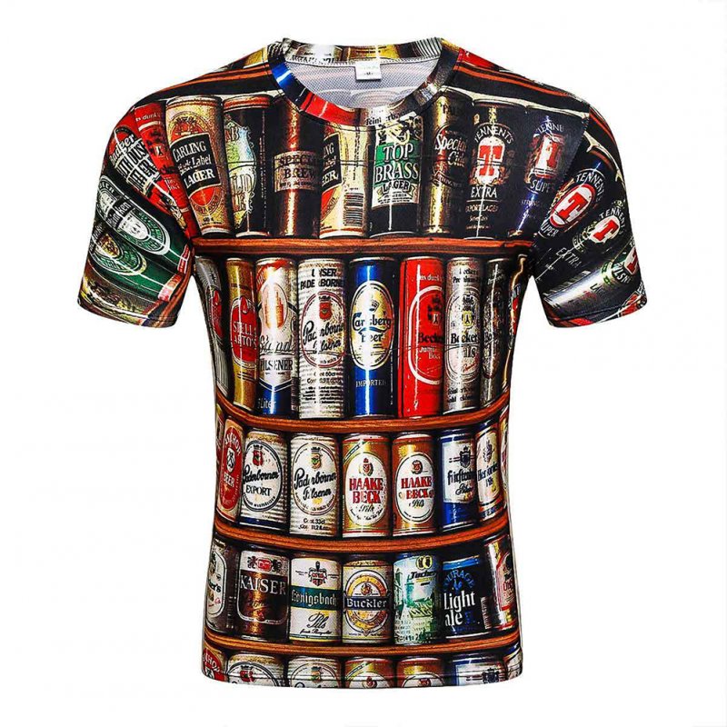 Men Fashion Cool 3D Funny Beer Printing Short Sleeve T-shirt