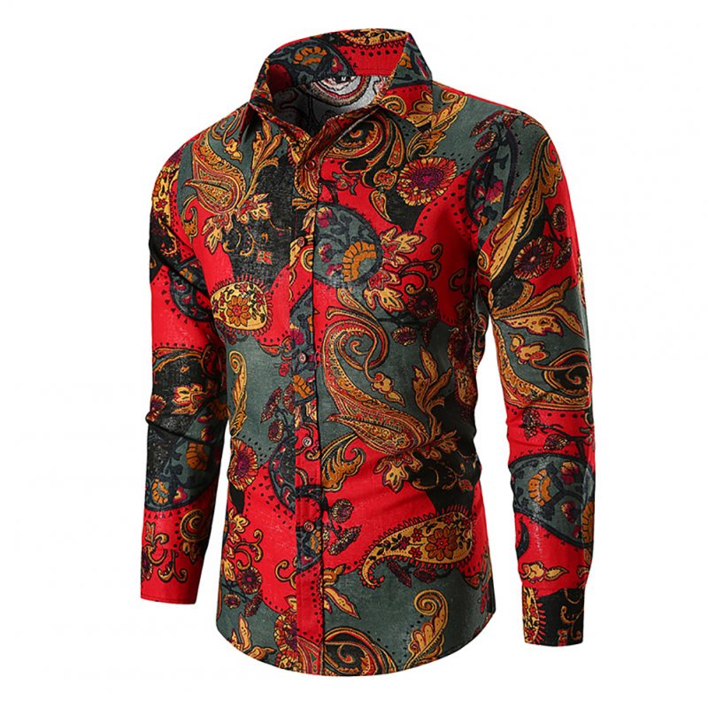 Men Fashion Cool Printing Casual Long Sleeve T-shirt red_3XL