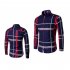 Men Fashion Digital Print Large Plaid Long Sleeve Shirt Tops Navy XL