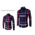 Men Fashion Digital Print Large Plaid Long Sleeve Shirt Tops Navy XL