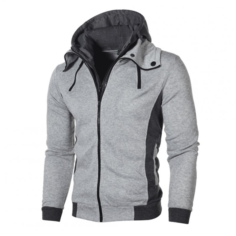 Men Fashion Double Zipper Hooded Sweatshirt Long-Sleeve Casual Coat Tops for Winter Autumn Light gray_L