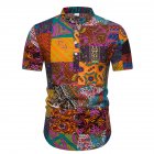 Men Fashion Ethnic Style Stand Collar Pullover Short Sleeve Shirt as shown 3XL