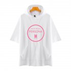Men Fashion Hooded Shirts Short Sleeve Pattern Casual Tops White A L