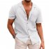 Men Fashion Lapel T shirt Short Sleeves Linen Cardigan Tops Casual Solid Color Loose Large Size Shirt light blue L