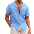 Men Fashion Lapel T shirt Short Sleeves Linen Cardigan Tops Casual Solid Color Loose Large Size Shirt White S