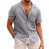 Men Fashion Lapel T shirt Short Sleeves Linen Cardigan Tops Casual Solid Color Loose Large Size Shirt White XL