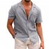Men Fashion Lapel T shirt Short Sleeves Linen Cardigan Tops Casual Solid Color Loose Large Size Shirt White XL