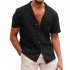 Men Fashion Lapel T shirt Short Sleeves Linen Cardigan Tops Casual Solid Color Loose Large Size Shirt White XL
