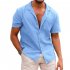 Men Fashion Lapel T shirt Short Sleeves Linen Cardigan Tops Casual Solid Color Loose Large Size Shirt White XL
