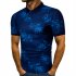 Men Fashion Leaf Print Short Sleeve Lapel T shirt blue M