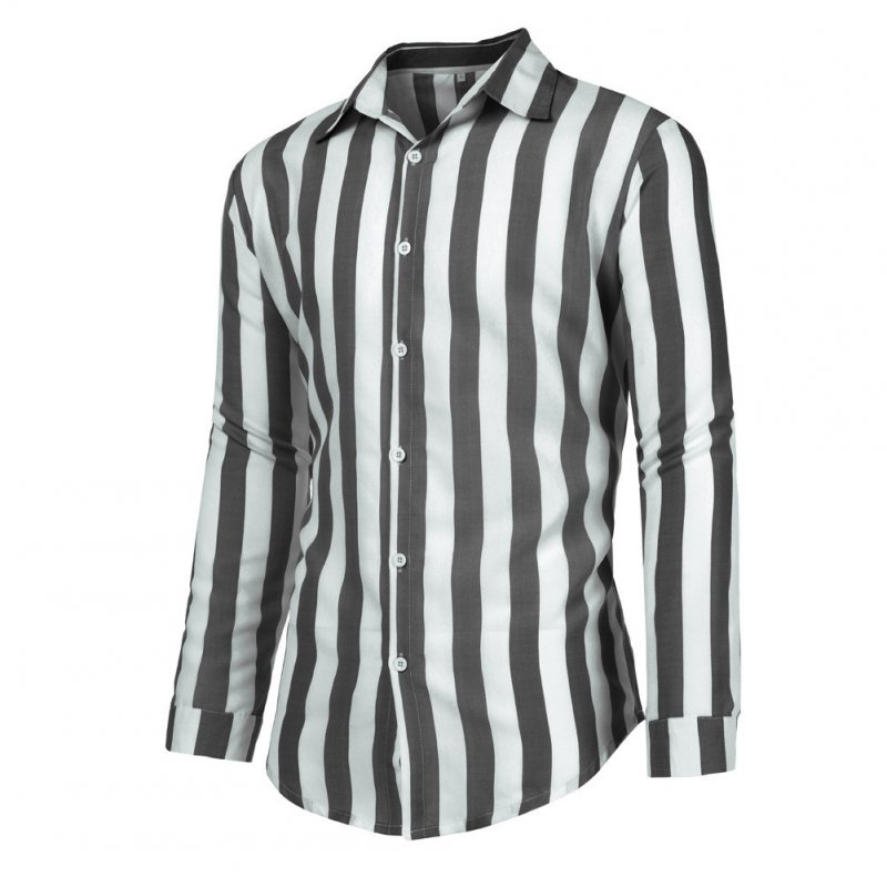 Men Fashion Long Sleeve Stripes Printing Casual Shirt gray_XXL