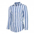 Men Fashion Long Sleeve Stripes Printing Casual Shirt blue_XXL