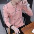 Men Fashion Long Sleeve T shirt Printing Round Collar Slim Fit Casual Bottom Shirt  pink L