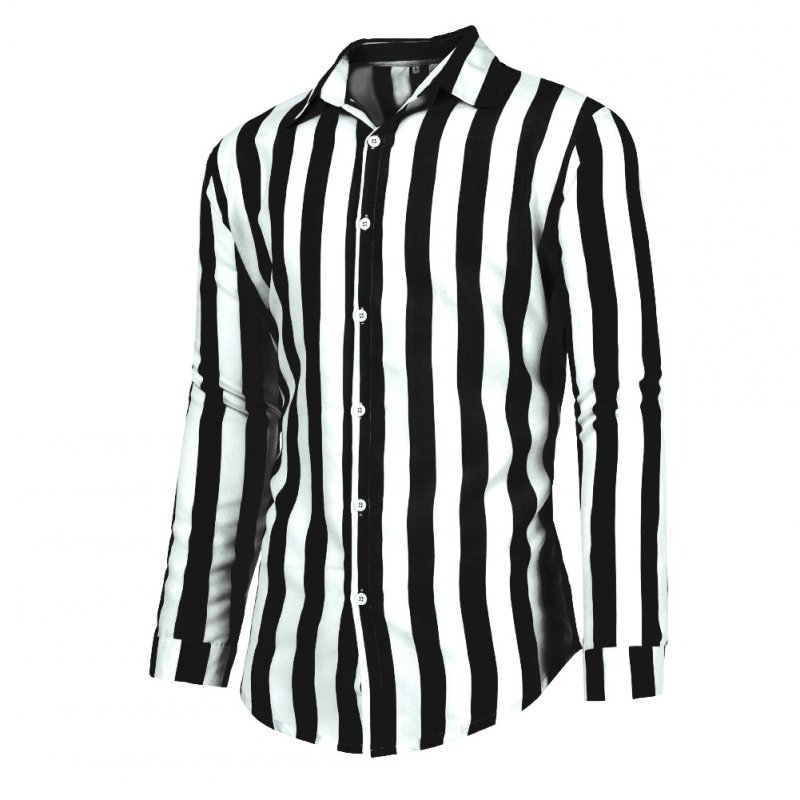 Men Fashion Long Sleeve Stripes Printing Casual Shirt black_M