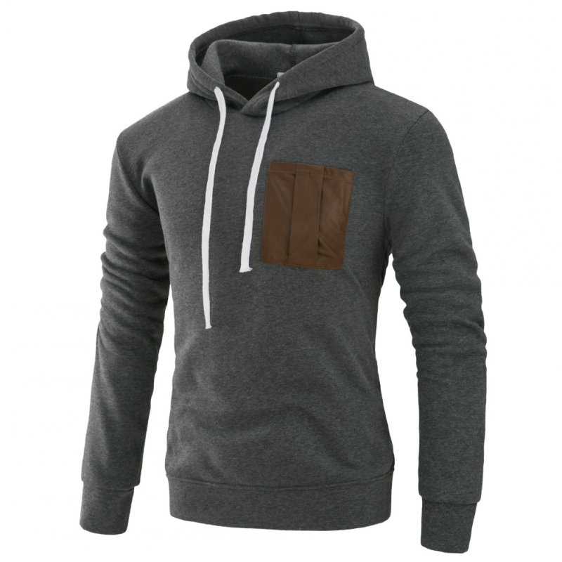 Men Fashion Long Sleeve Hooded Casual Pullover Sweatshirt Tops Dark Gray_2XL