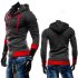 Men Fashion Matching Color Fleece Cardigan Hoodie Windproof Warm Drawstring Jacket light grey XL
