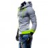 Men Fashion Matching Color Fleece Cardigan Hoodie Windproof Warm Drawstring Jacket light grey XL