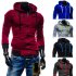 Men Fashion Matching Color Fleece Cardigan Hoodie Windproof Warm Drawstring Jacket Red wine M