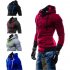 Men Fashion Matching Color Fleece Cardigan Hoodie Windproof Warm Drawstring Jacket Red wine M