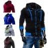 Men Fashion Matching Color Fleece Cardigan Hoodie Windproof Warm Drawstring Jacket black XXL