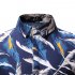 Men Fashion New Casual Short Sleeve Floral Slim Shirt Tops Navy blue L