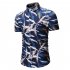 Men Fashion New Casual Short Sleeve Floral Slim Shirt Tops Navy blue M