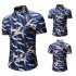 Men Fashion New Casual Short Sleeve Floral Slim Shirt Tops Navy blue 3XL