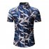 Men Fashion New Casual Short Sleeve Floral Slim Shirt Tops Navy blue 2XL