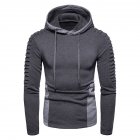 Men Fashion Pleated Cotton Hoodie Pullover Long Sleeve Sweater Tops Gray XL