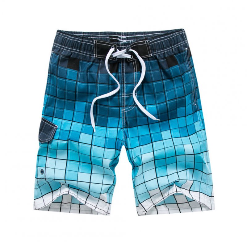 Men Fashion Printing Beach Pants Casual Home Wear Surf Shorts blue_XL