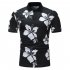 Men Fashion Printing Large Size Casual Lapel Short Sleeves Shirt Black and White XL