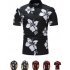 Men Fashion Printing Large Size Casual Lapel Short Sleeves Shirt Black and White XL