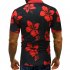 Men Fashion Printing Large Size Casual Lapel Short Sleeves Shirt Black red M
