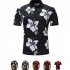 Men Fashion Printing Large Size Casual Lapel Short Sleeves Shirt Black and White 2XL