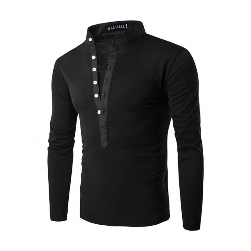 Men Fashion Shirt Slim Fit Casual Long Sleeve Pullover Tops black_XL