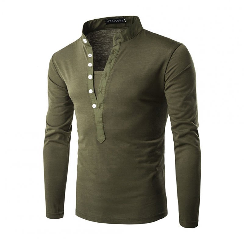 Men Fashion Shirt Slim Fit Casual Long Sleeve Pullover Tops green_M