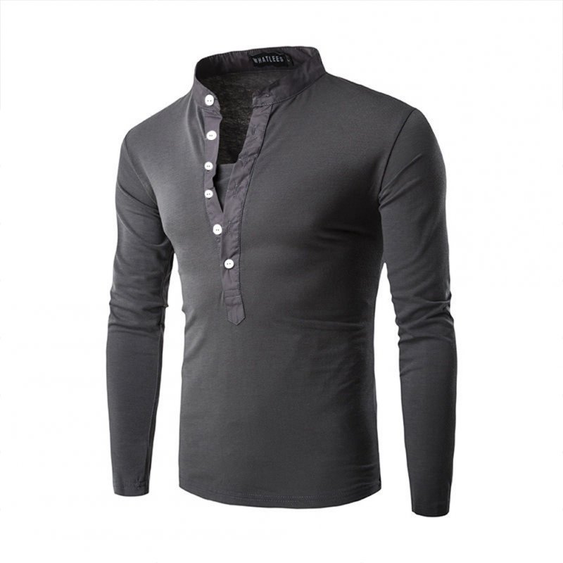 Men Fashion Shirt Slim Fit Casual Long Sleeve Pullover Tops Dark gray_L