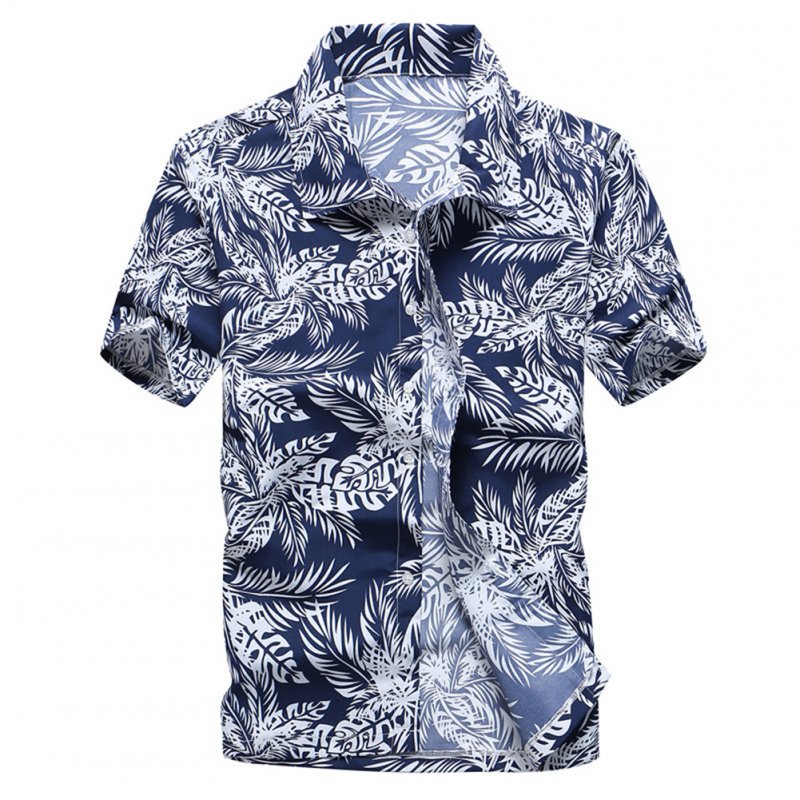 Men Fashion Short Sleeve Quick-drying Cool Printed Beach Shirt blue_XXL