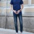 Men Fashion Short sleeved Shirts Solid Color No Ironing Business Attire Slim Tops dark blue M