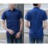 Men Fashion Short sleeved Shirts Solid Color No Ironing Business Attire Slim Tops dark blue XL