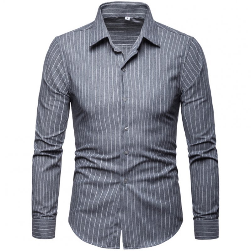 Men Fashion Slim Casual Plaid Long Sleeve Shirt light grey_L